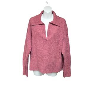 Abercrombie & Fitch Womens Large Polo Sweater Boucle Wool Blend Collar Preppy